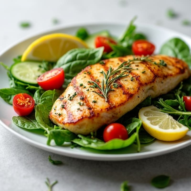 Herb-Roasted Chicken with Fresh Greens and Crisp Vegetable Salad