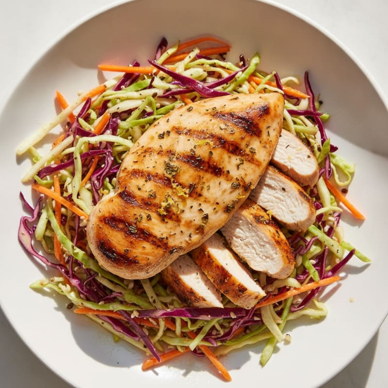 Grilled Chicken Breast with Crunchy Cabbage Slaw