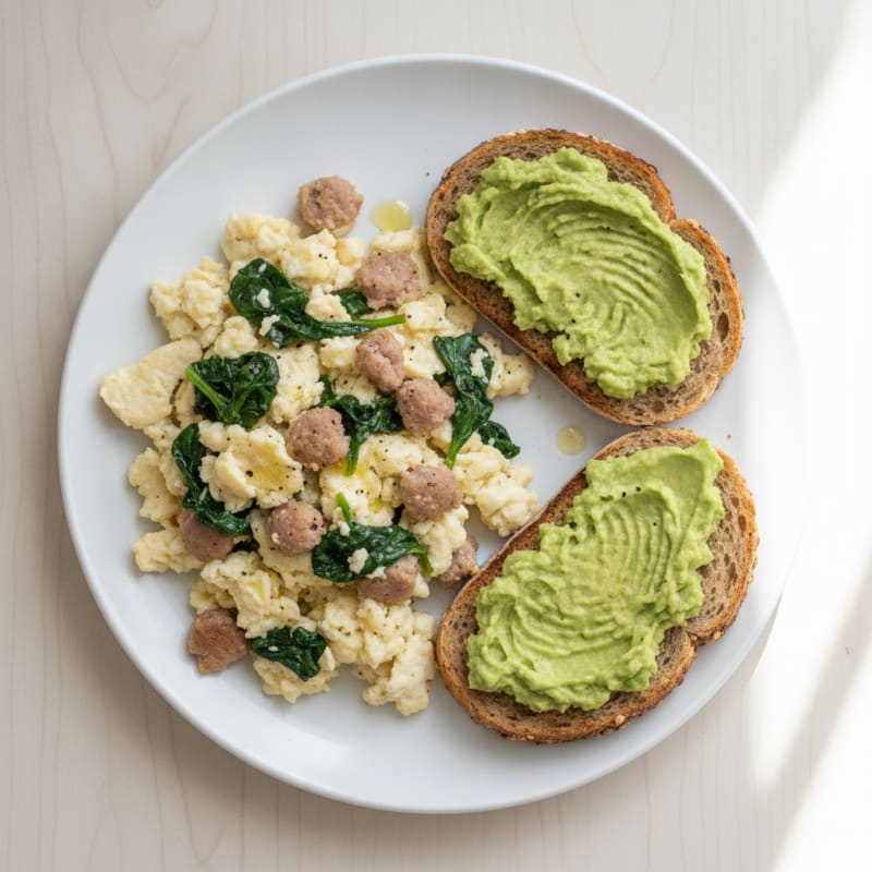 Egg White Scramble with Turkey Sausage and Spinach