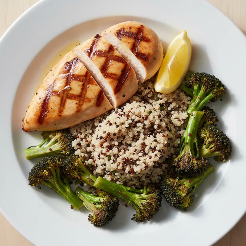 Grilled Chicken Breast with Quinoa and Roasted Broccoli