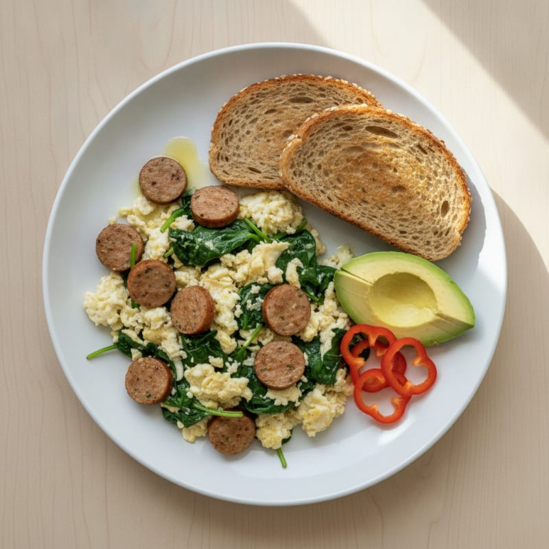 Egg White Scramble with Turkey Sausage and Spinach