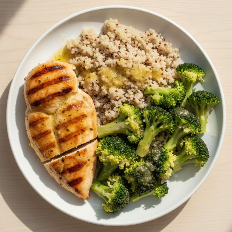Grilled Chicken Breast with Quinoa and Steamed Broccoli