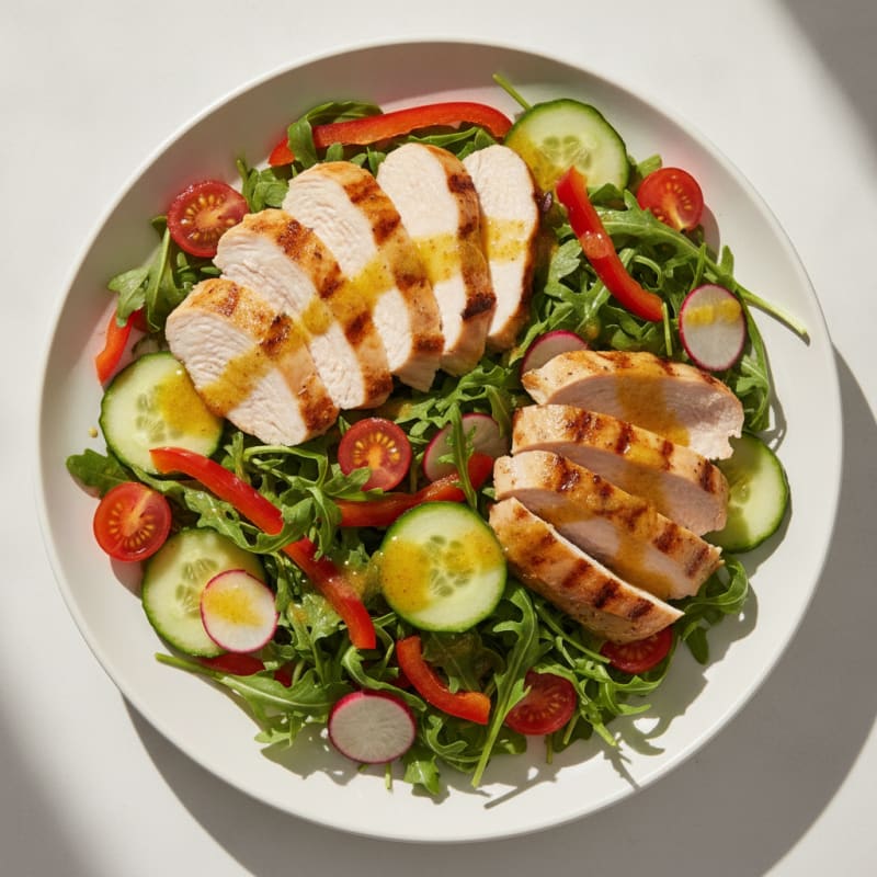 Grilled Turkey Breast Salad with Crunchy Vegetables and Lemon Vinaigrette