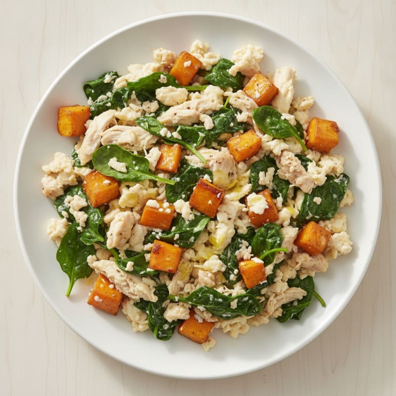 Egg White and Spinach Scramble with Roasted Sweet Potato