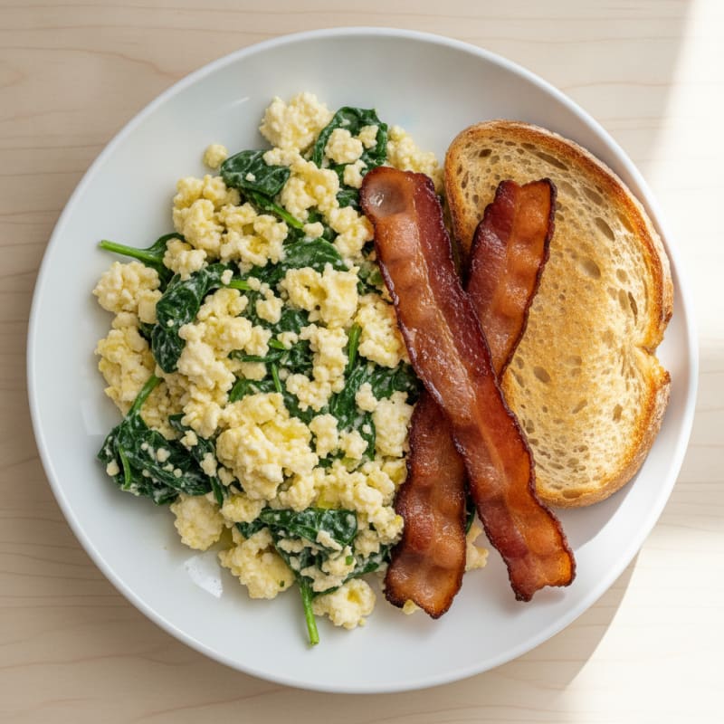Cottage Cheese Scramble with Spinach and Turkey Bacon