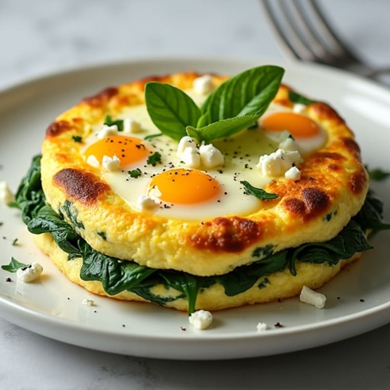 Fluffy Baked Egg Frittata with Fresh Spinach and Feta