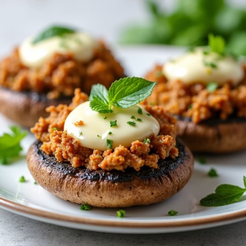 Portobello Mushrooms Stuffed with Lean Ground Turkey and Fresh Herbs