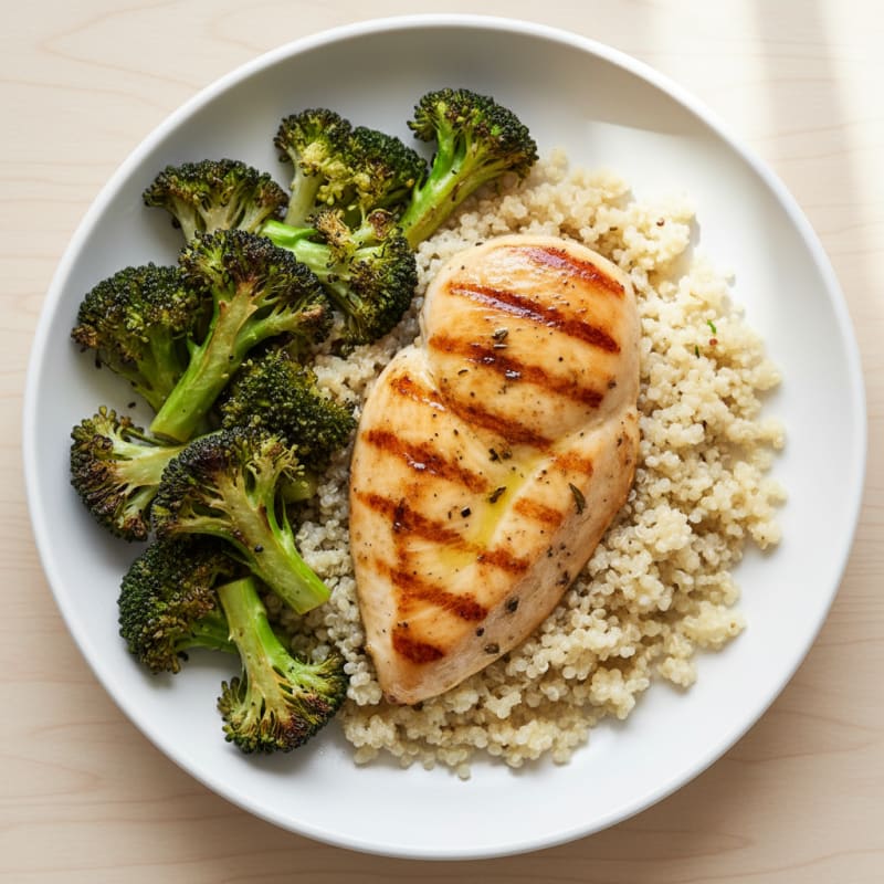 Grilled Chicken Breast with Quinoa and Roasted Broccoli