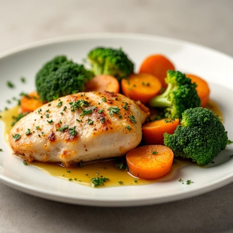 Lemon Herb Roasted Chicken with Crispy Roasted Broccoli and Sweet Potato