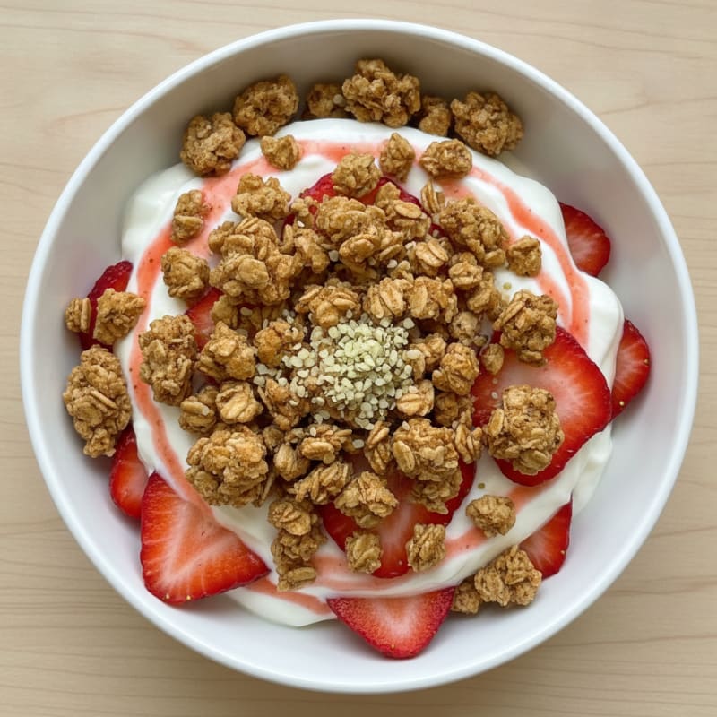 Greek Yogurt Parfait with Protein Granola and Strawberries