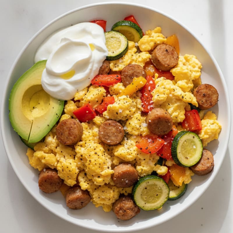 Hearty Scrambled Eggs with Roasted Vegetables