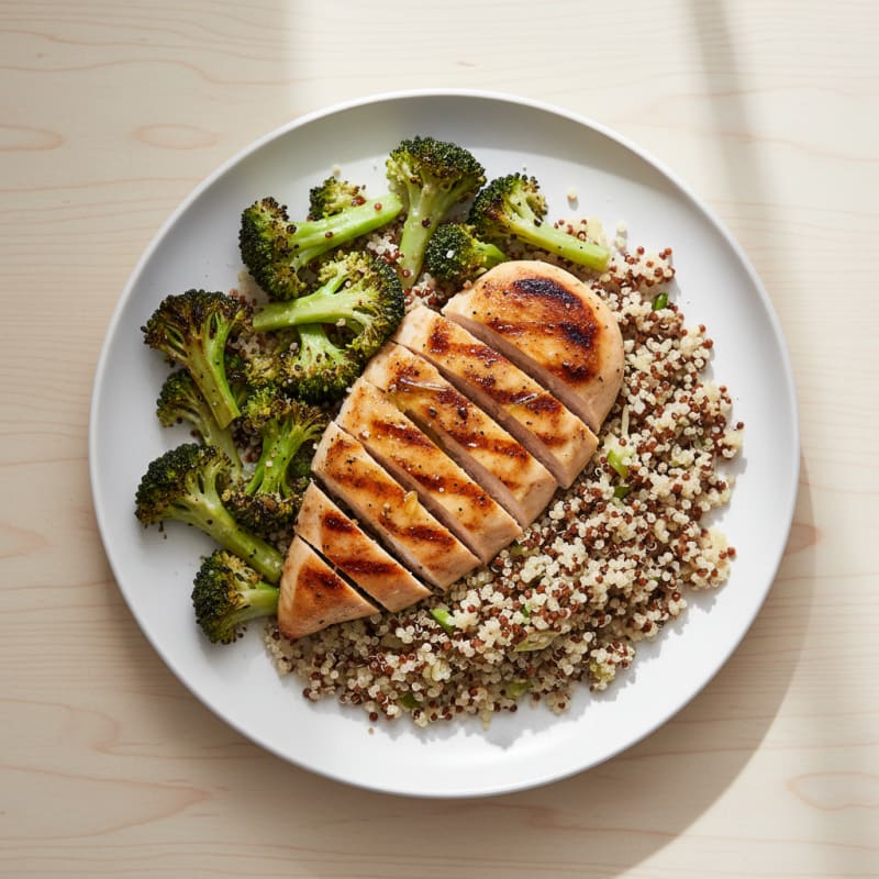 Grilled Chicken Breast with Quinoa and Roasted Broccoli