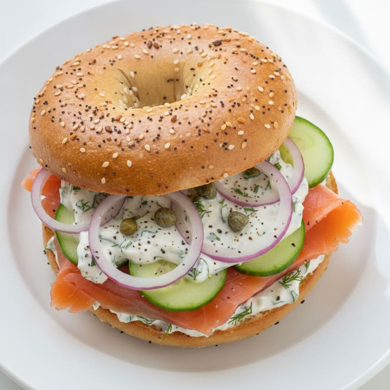 Smoked Salmon Everything Bagel Sandwich