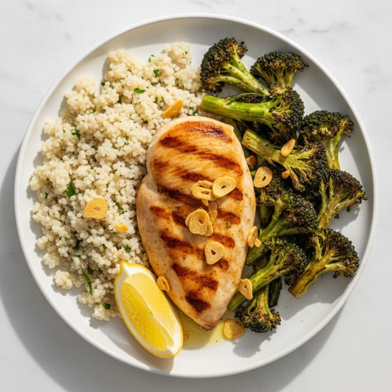 Grilled Chicken Breast with Quinoa and Roasted Broccoli