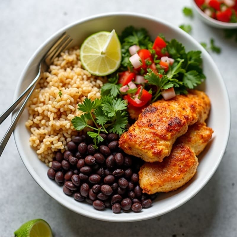 Spicy Lime Chicken Bowl with Brown Rice, Black Beans, and Fresh Salsa