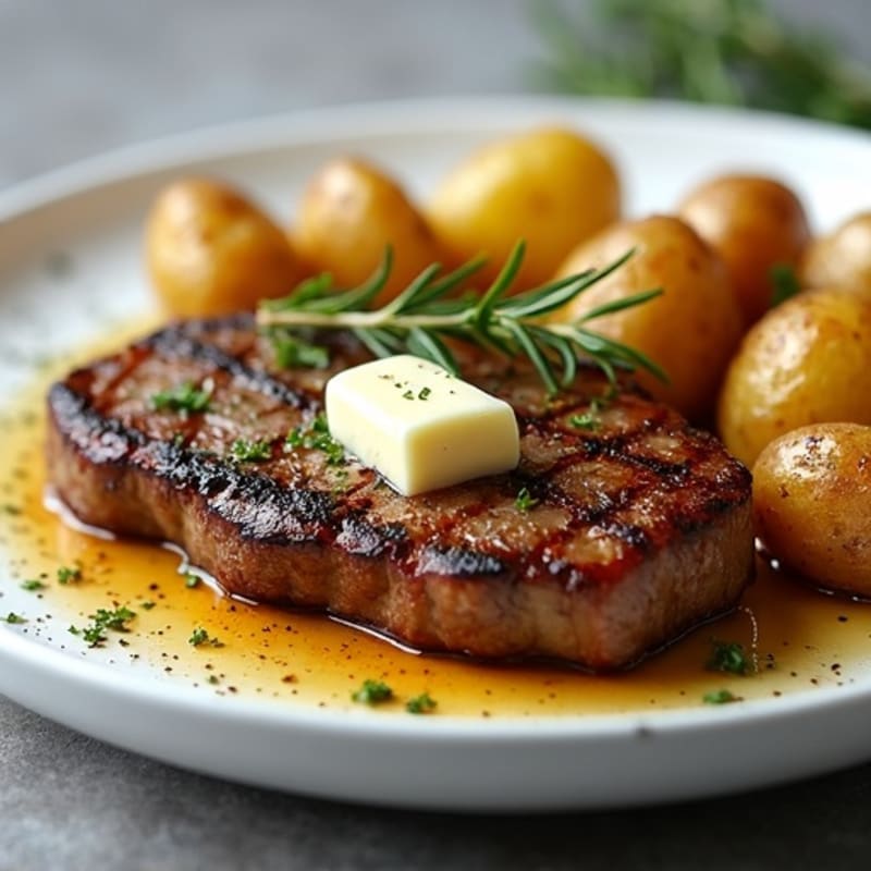 Herb-Garlic Butter Seared Steak with Roasted Baby Potatoes