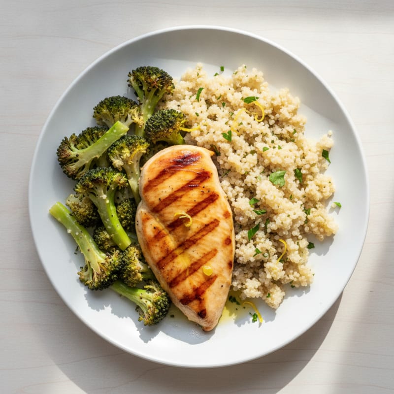 Grilled Chicken Breast with Quinoa and Roasted Broccoli