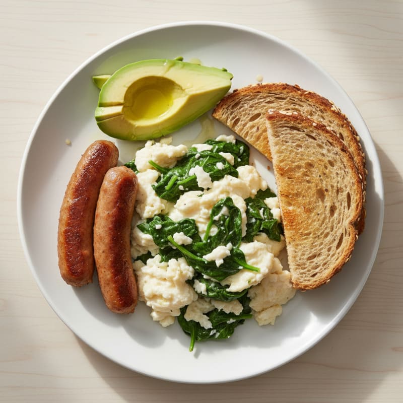 Egg White Spinach Scramble with Turkey Sausage