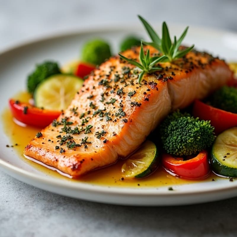 Herb-Crusted Pan Seared Salmon with Roasted Vegetables