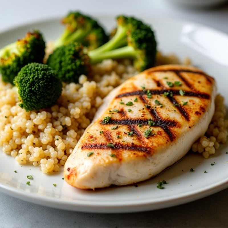 Grilled Chicken Breast with Quinoa and Roasted Broccoli