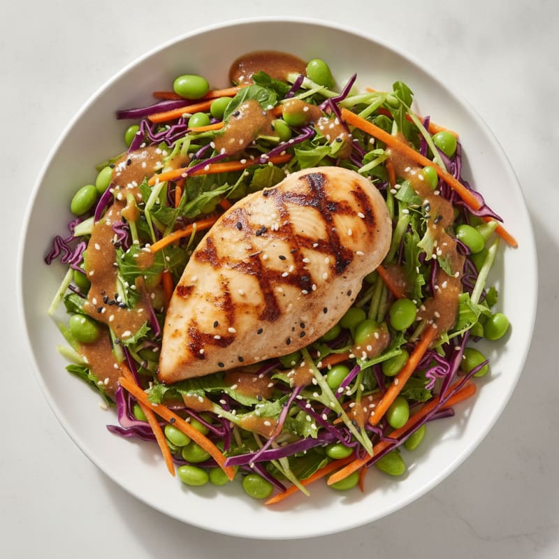 Grilled Chicken Breast with Crunchy Cabbage Slaw and Sesame Dressing