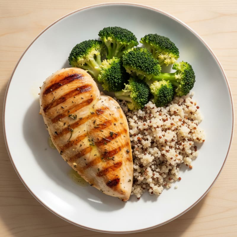 Grilled Chicken Breast with Quinoa and Steamed Broccoli
