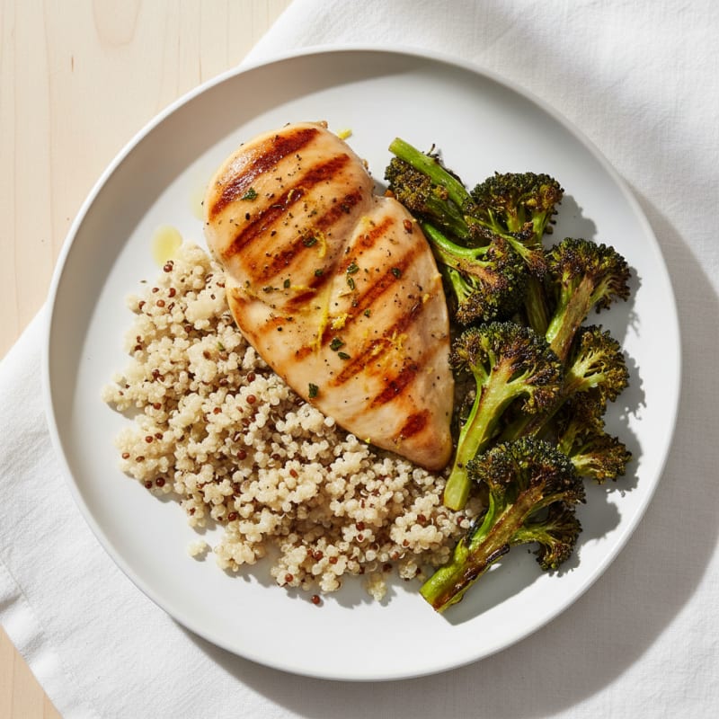 Grilled Chicken Breast with Quinoa and Roasted Broccoli