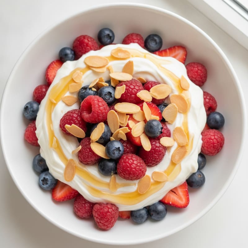Greek Yogurt Protein Parfait with Mixed Berries and Almonds