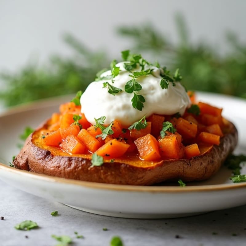 Herb-Roasted Sweet Potato with Greek Yogurt Topping