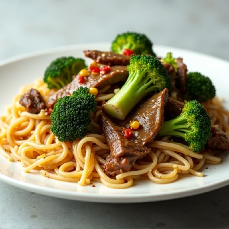 Ginger-Garlic Beef Stir-Fry with Broccoli and Rice Noodles