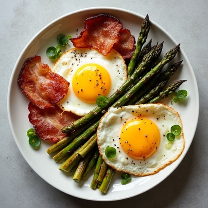 Sheet Pan Eggs with Crispy Turkey Bacon and Roasted Asparagus