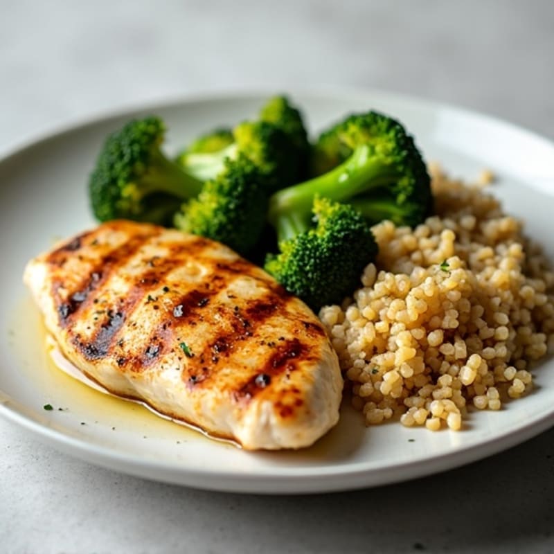 Grilled Chicken Breast with Quinoa and Roasted Broccoli