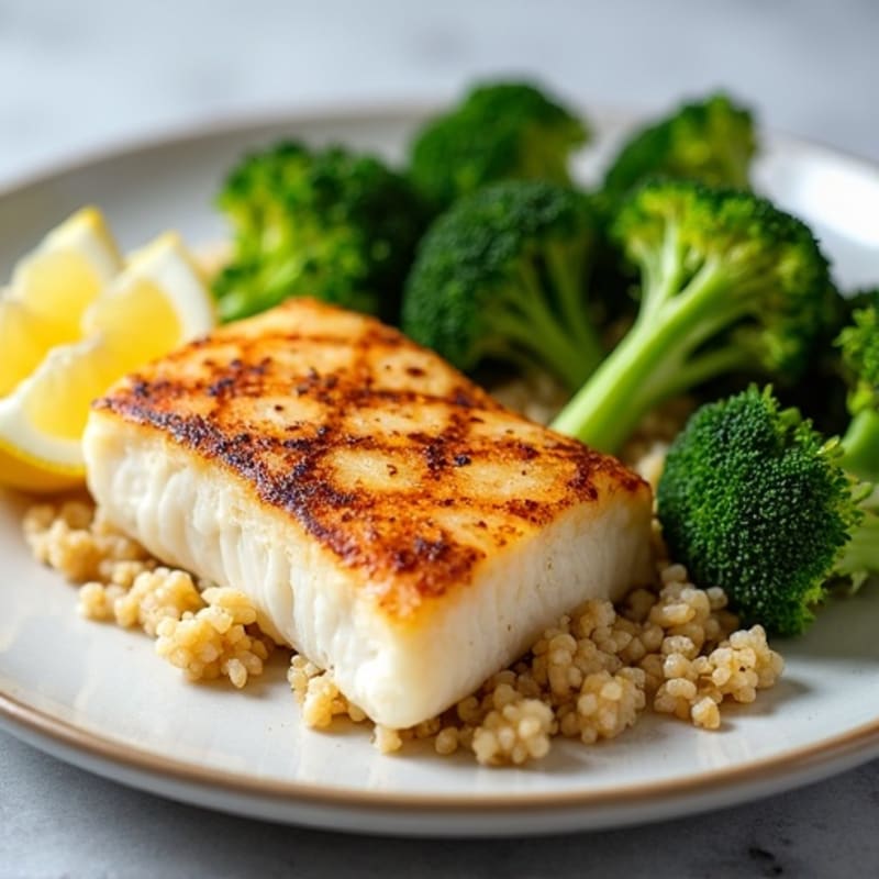 Seared Cod with Steamed Broccoli and Quinoa