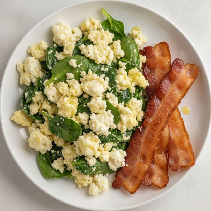 Cottage Cheese Scramble with Spinach and Turkey Bacon