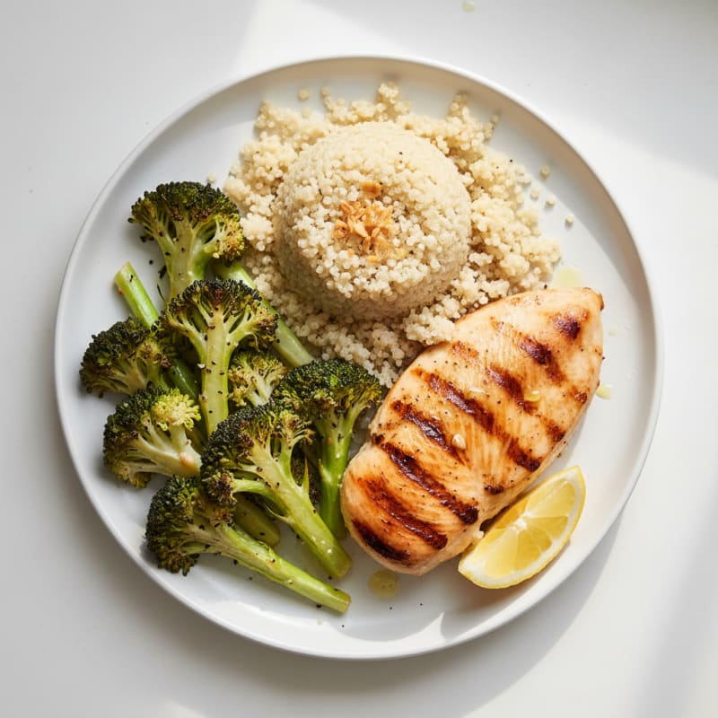 Grilled Chicken Breast with Quinoa and Roasted Broccoli