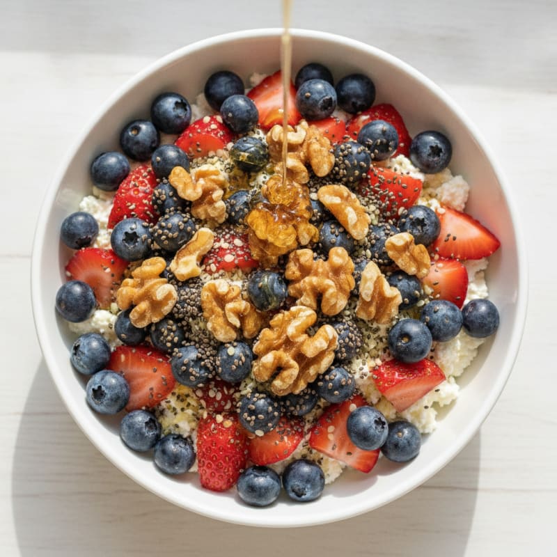 Cottage Cheese and Berry Protein Bowl with Chia Seeds