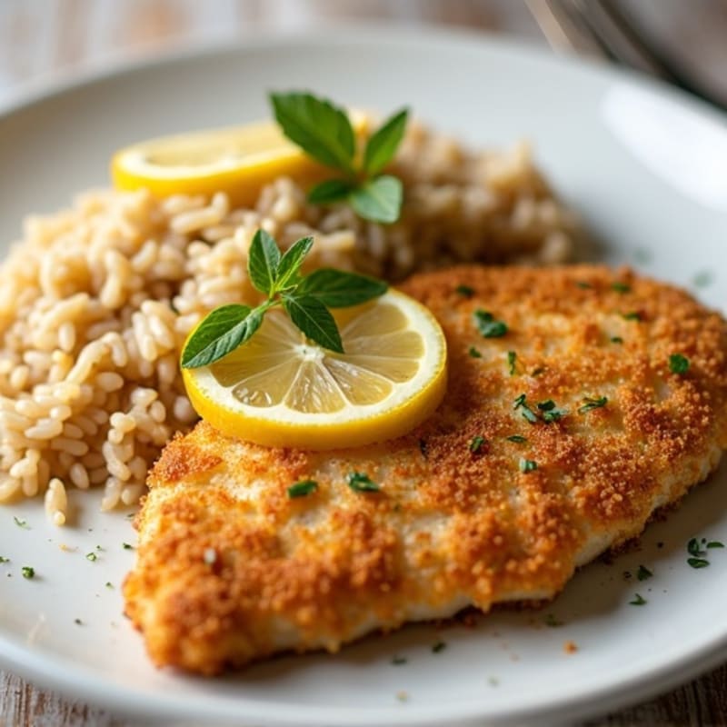 Crispy Lemon Herb Chicken with Brown Rice
