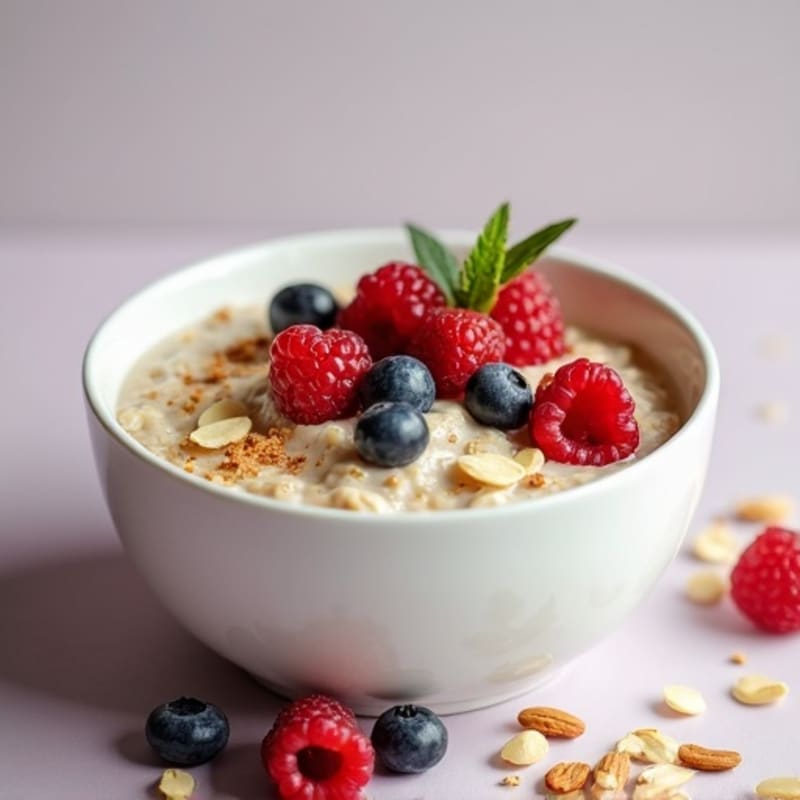 Creamy Protein Oats with Fresh Berries and Toasted Nuts