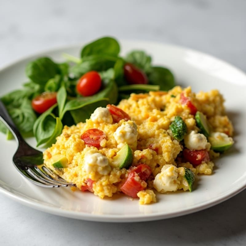 Egg White Veggie Scramble with Cottage Cheese and Fresh Spinach