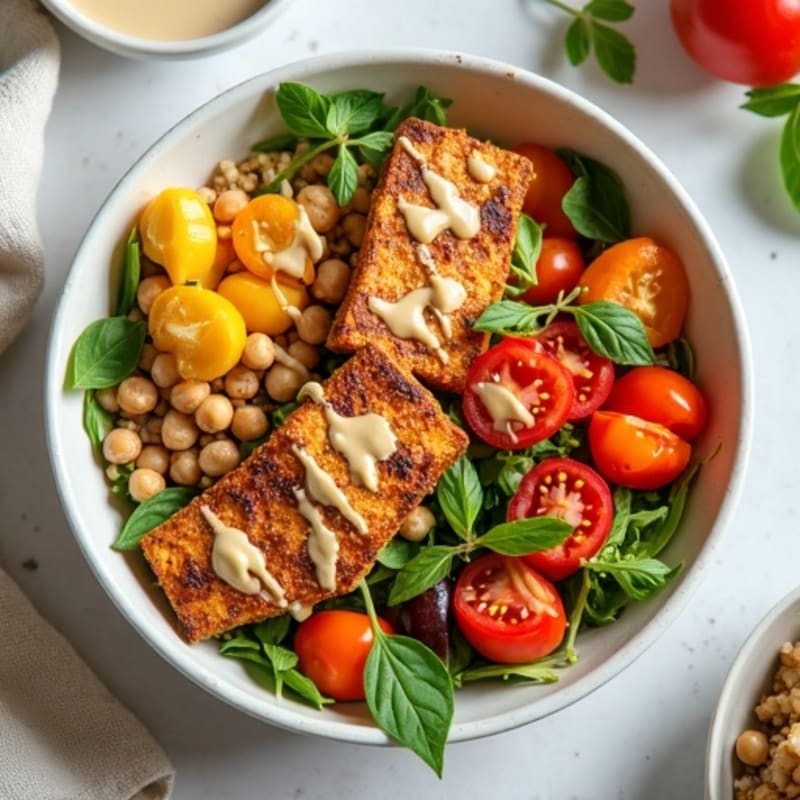 Crispy Baked Tofu Buddha Bowl with Tahini Sauce