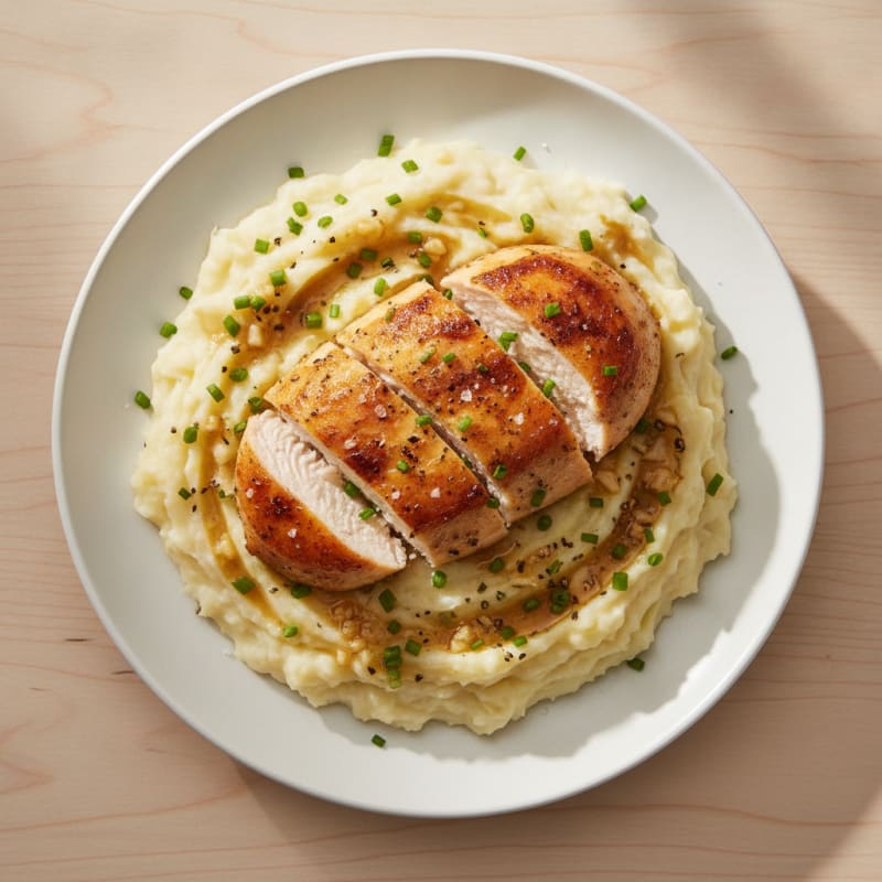 Garlic Butter Mashed Potatoes with Herb-Roasted Chicken