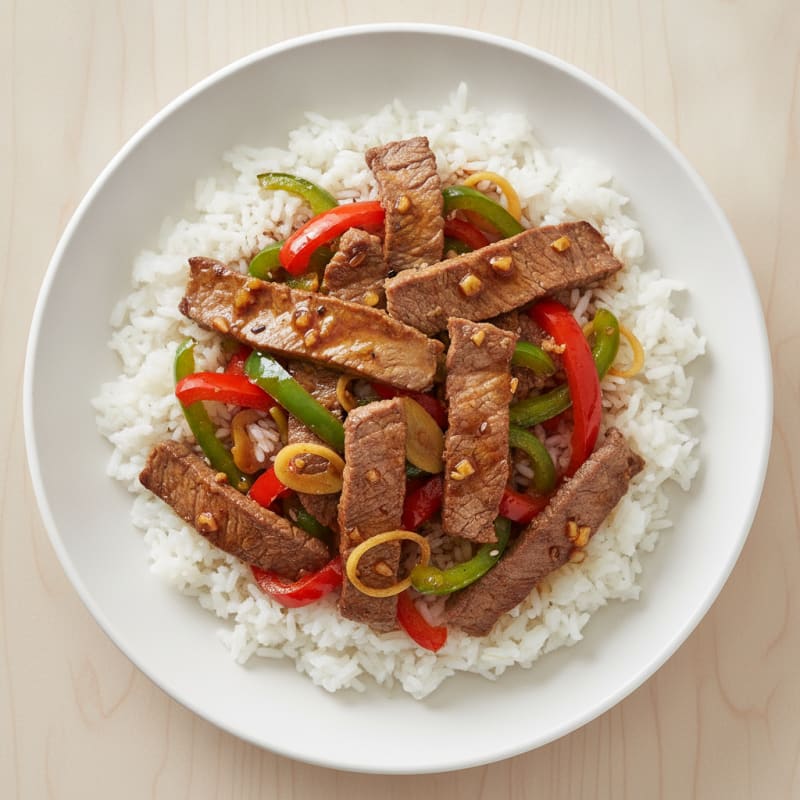 Lean Beef Stir-Fry with Jasmine Rice and Sautéed Peppers