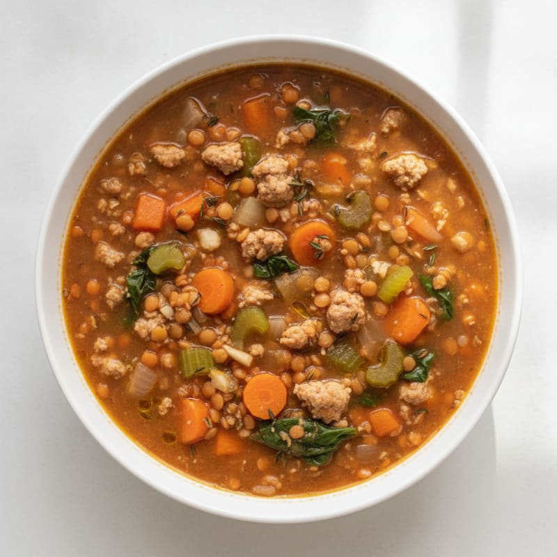 Hearty Red Lentil and Ground Turkey Vegetable Soup