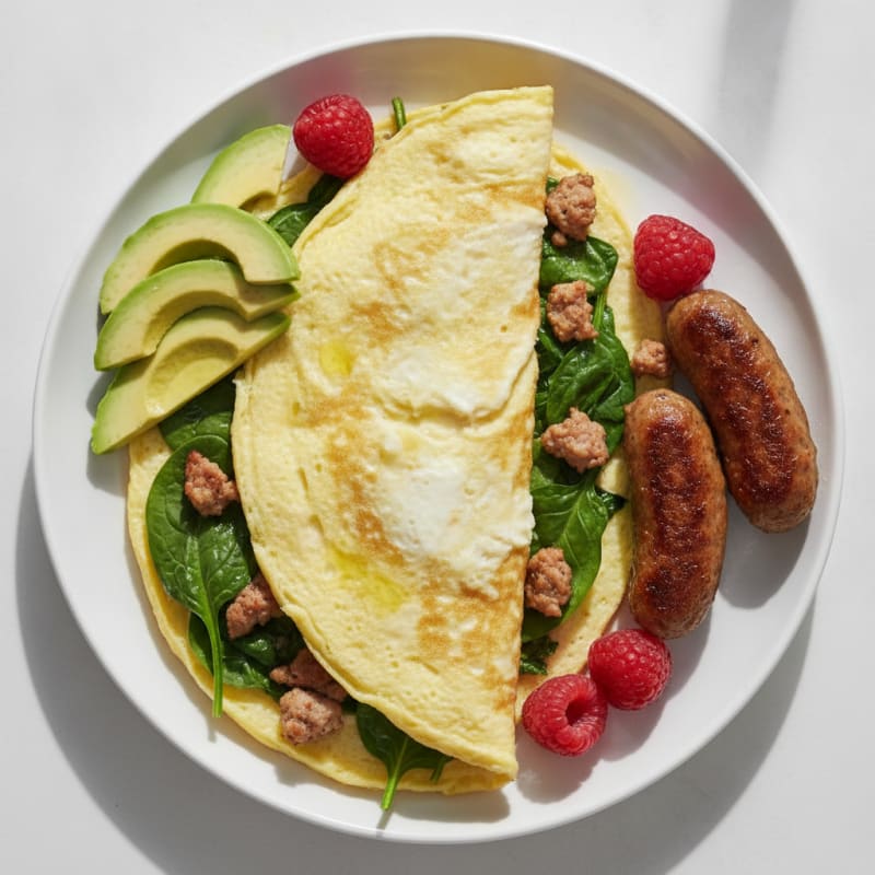 Egg White Spinach Omelette with Turkey Sausage