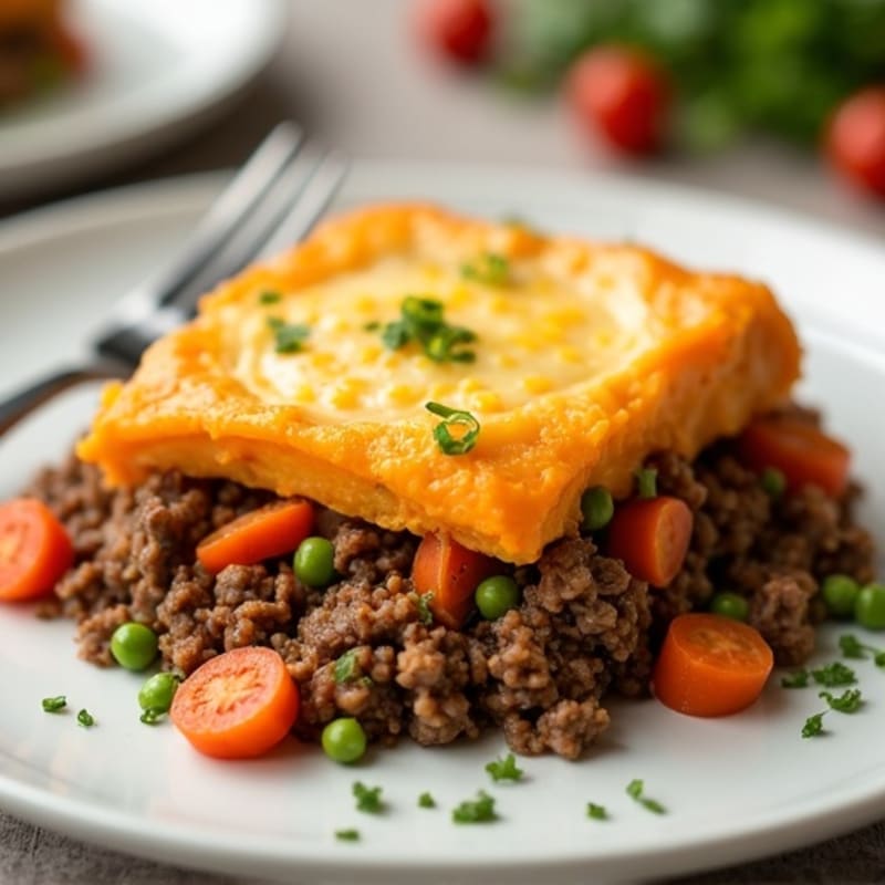 Savory Lean Ground Beef and Vegetable Shepherd's Pie with Creamy Sweet Potato Topping