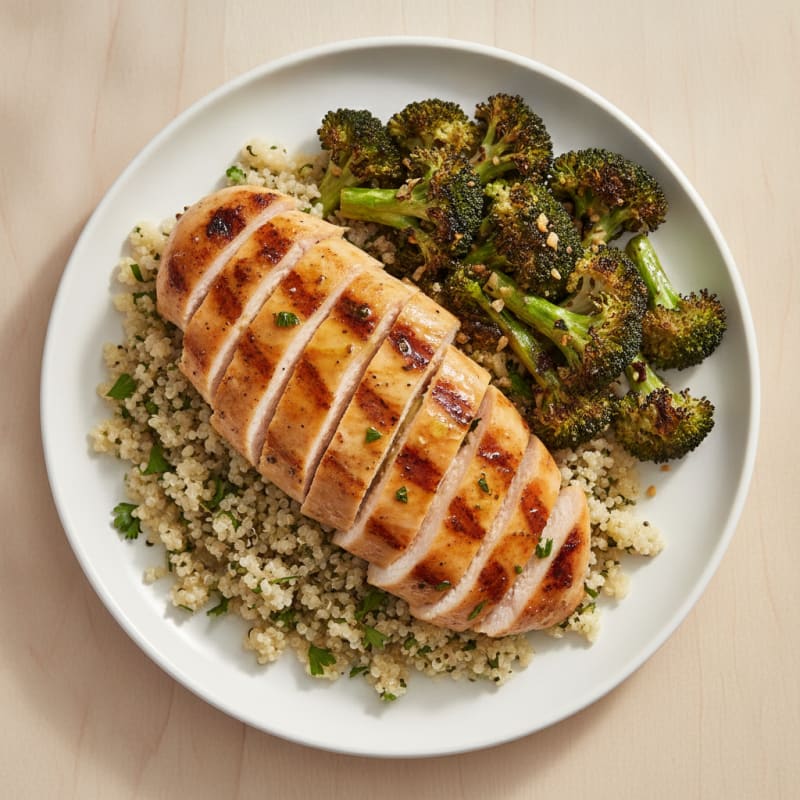 Grilled Chicken Breast with Quinoa and Roasted Broccoli