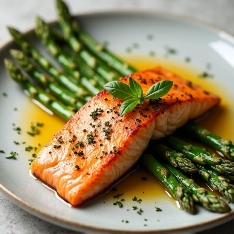 Flaky Lemon Herb Grilled Salmon with Roasted Asparagus