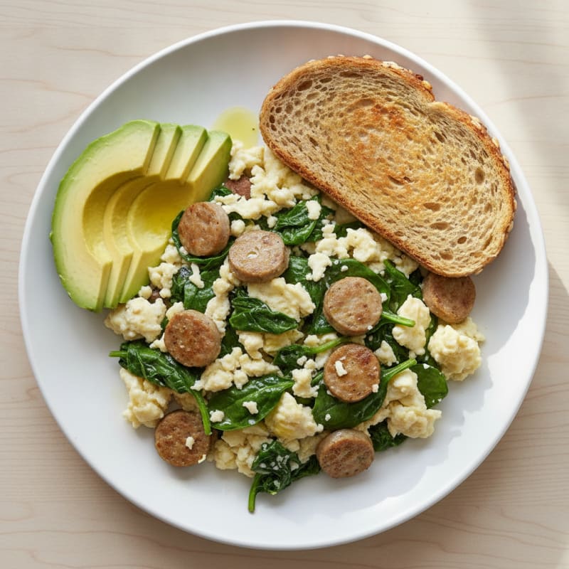 Egg White and Turkey Sausage Scramble with Spinach