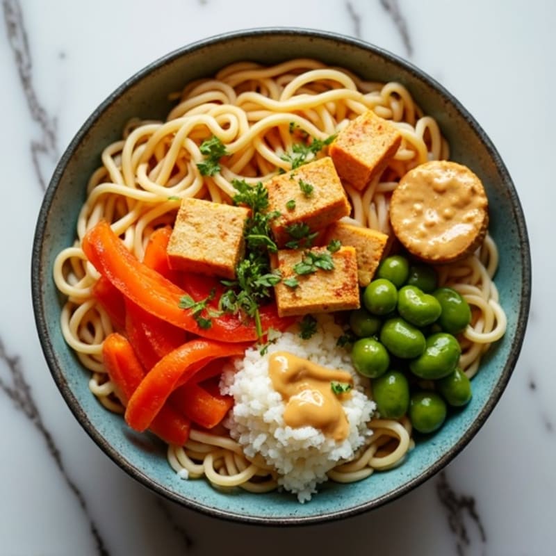 Creamy Peanut-Ginger Rice Noodles with Crispy Tofu