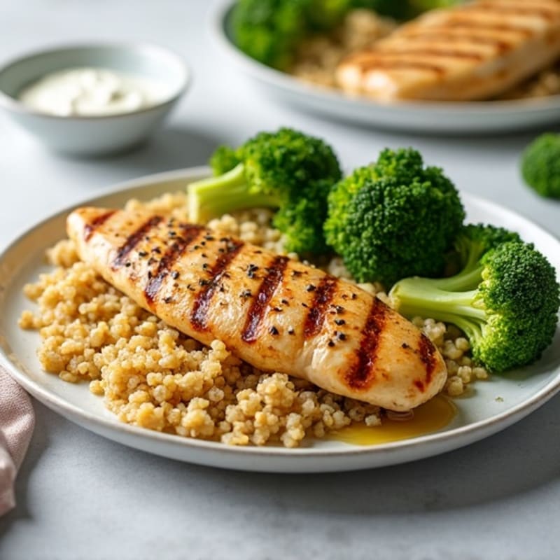 Grilled Chicken Breast with Quinoa and Roasted Broccoli